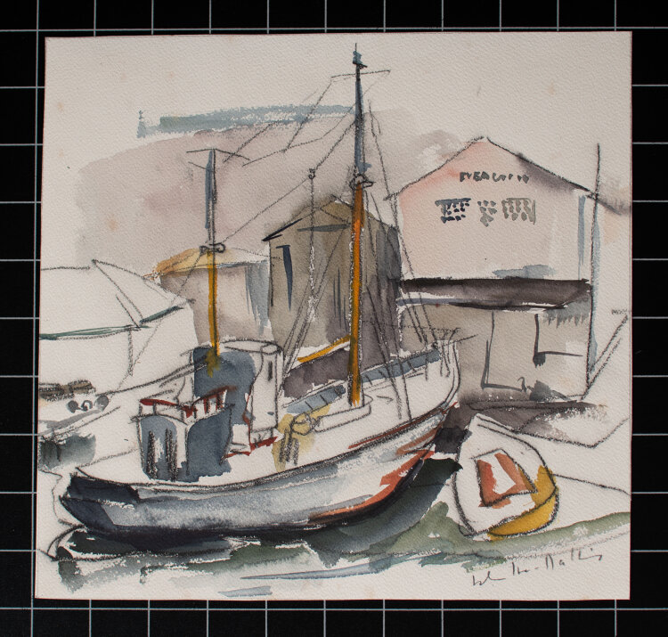 Gerhard Schulte-Dahling - Fischkutter im Hafen - o.J. - Aquarell