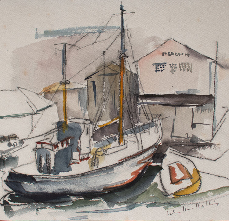 Gerhard Schulte-Dahling - Fischkutter im Hafen - o.J. - Aquarell