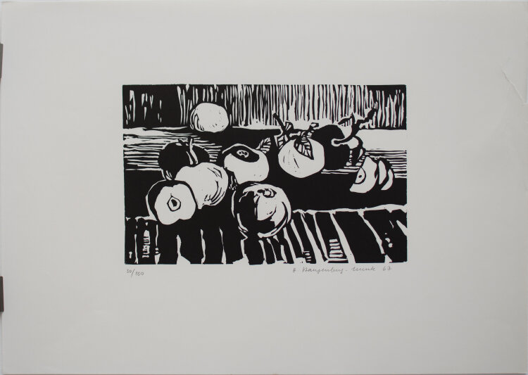 Heidy Stangenberg-Merck - Stillleben mit Äpfeln - 1967 - Holzschnitt