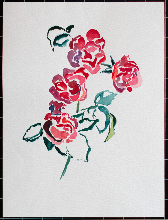 unbekannt - Rote Rosen - 1990 - Aquarell