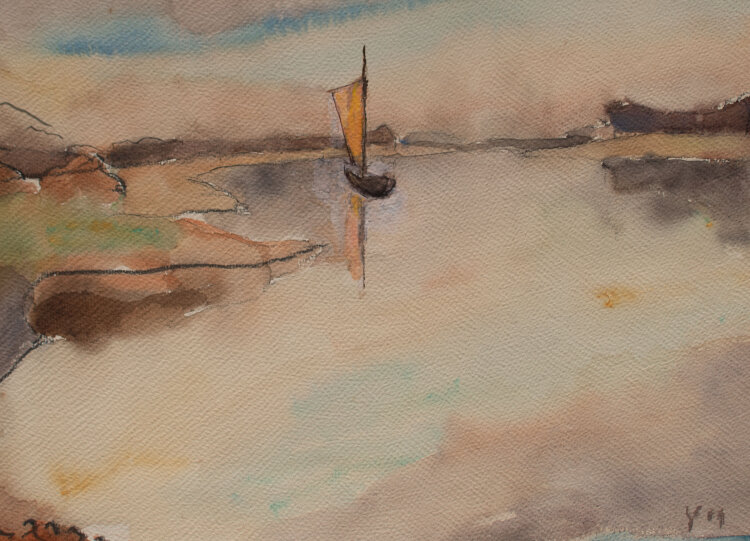 Gerhard Schulte-Dahling - Segelschiff im Abendrot - 1959 (?) - Aquarell