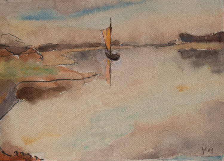 Gerhard Schulte-Dahling - Segelschiff im Abendrot - 1959 (?) - Aquarell