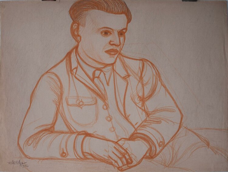 Fritz Tröger - Männliches Porträt / Am Tisch Sitzender - Zeichnung - 1932