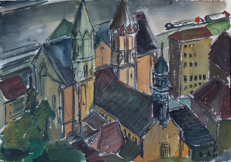 Gerhard Schulte-Dahling - Ansicht einer Basilika - 1967 - Aquarell