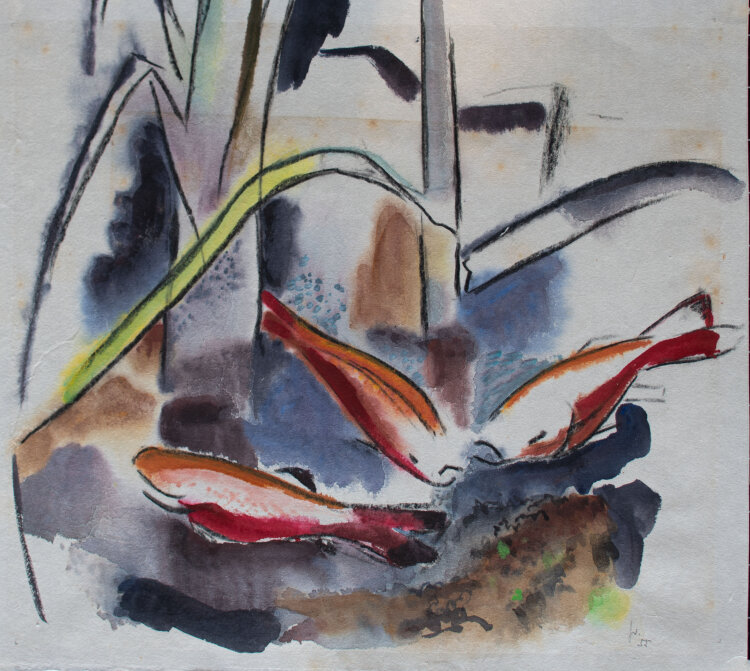 Gerhard Schulte-Dahling - Goldfische zwischen Wasserpflanzen - 1955 - Aquarell