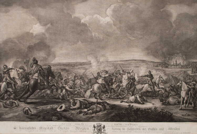 Carl Schroeder nach M. de Jong - Schlacht bei Luetzen - 1801 - Mezzotinto Radierung
