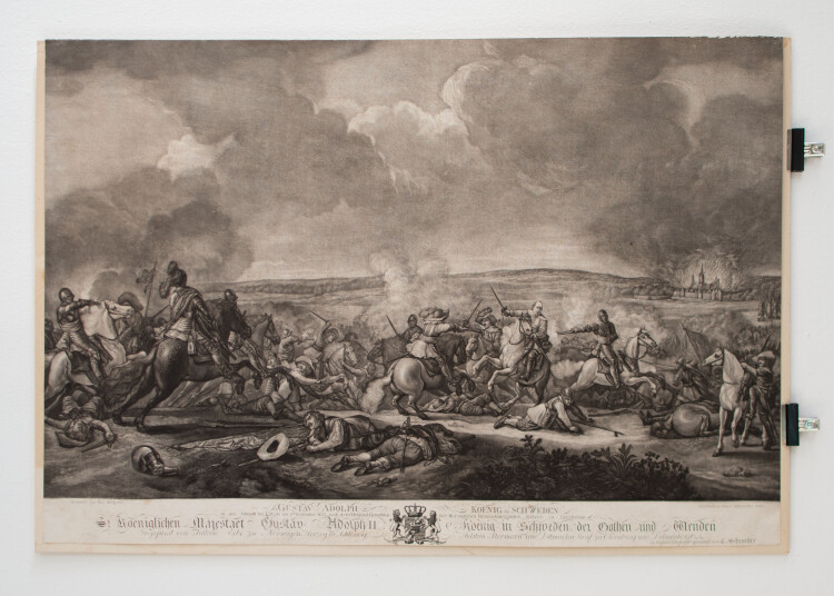 Carl Schroeder nach M. de Jong - Schlacht bei Luetzen - 1801 - Mezzotinto Radierung