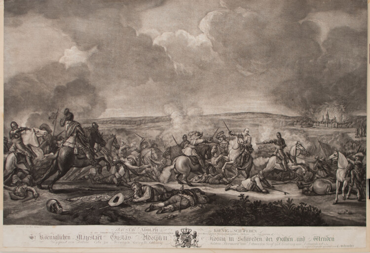 Carl Schroeder nach M. de Jong - Schlacht bei Luetzen - 1801 - Mezzotinto Radierung