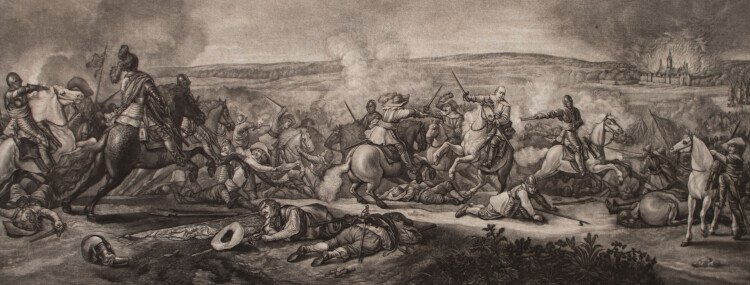 Carl Schroeder nach M. de Jong - Schlacht bei Luetzen - 1801 - Mezzotinto Radierung
