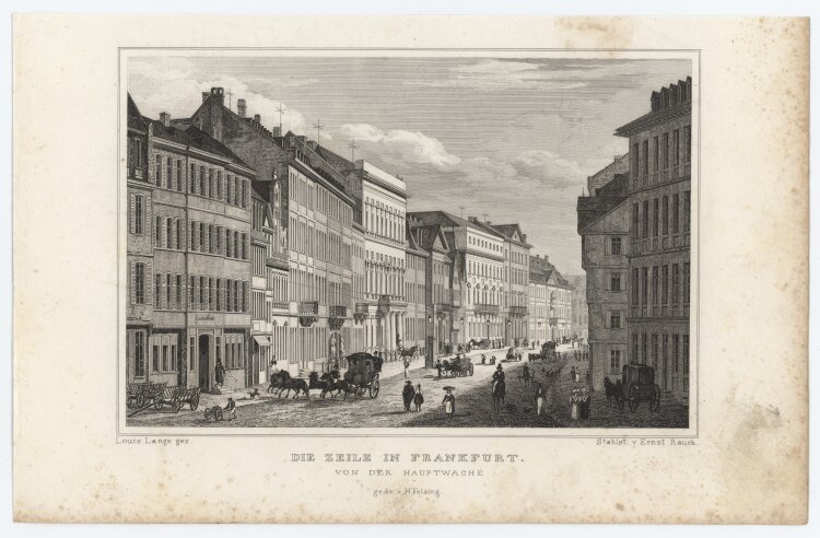 Ernst Rauch - Zeile in Frankfurt von der Hauptwache - 1837 - Stahlstich