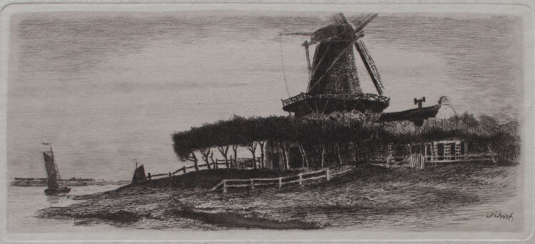 Ernst Petrich - Landschaft mit Windmühle - o.J. -...