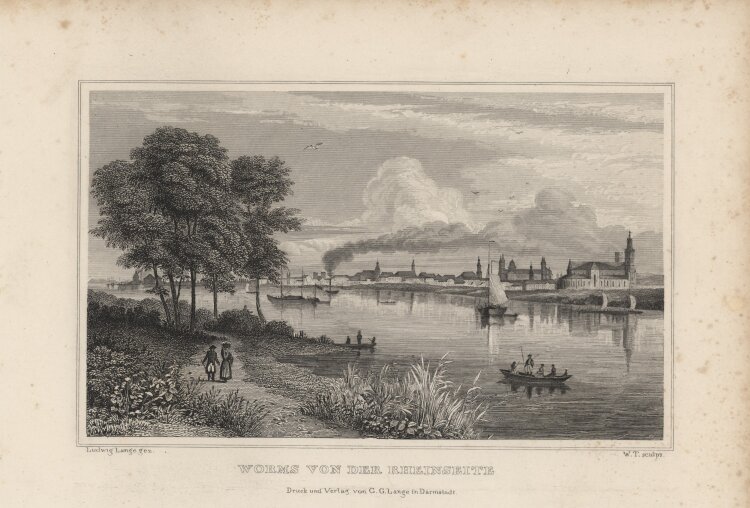 unbekannter Künstler - Blick auf Worms - 1837 - Stahlstich