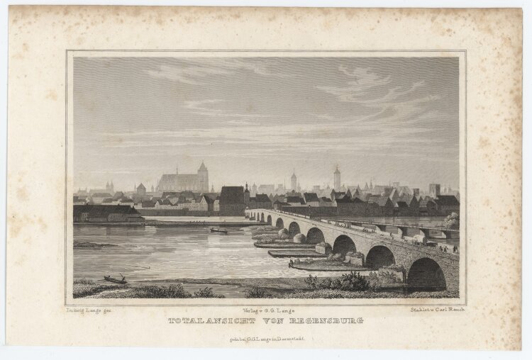 Carl Rauch - Blick auf Regensburg - 1837 - Stahlstich