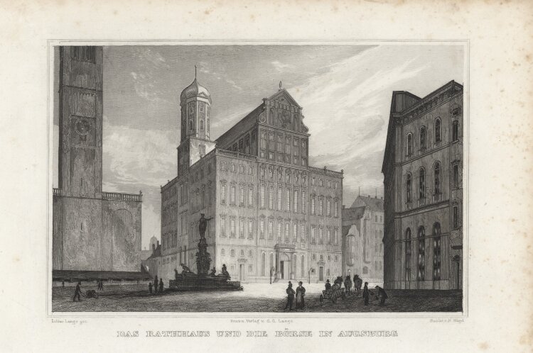 H. Hügel - Das Augsburger Rathaus - 1837 - Stahlstich