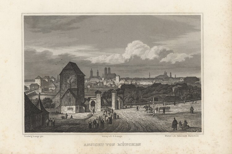 E. Grünewald - Ansicht von München - 1837 - Stahlstich