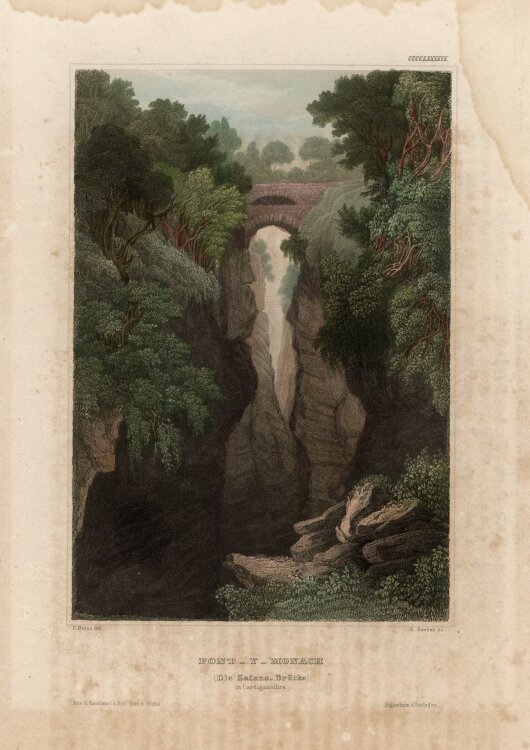 Thomas Barber - Pont-Y-Monach - o.J. - kolorierter Stahlstich
