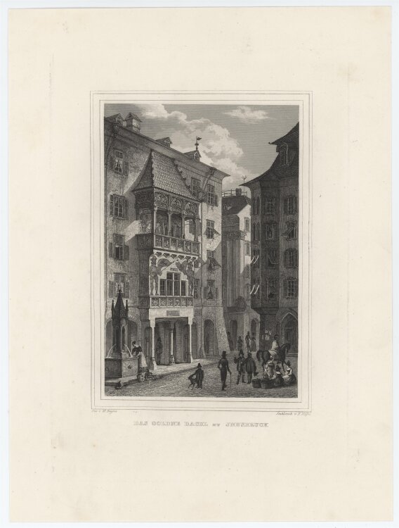 Emil Höfer - Goldenes Dachl in Innsbruck - 1837 - Stahlstich