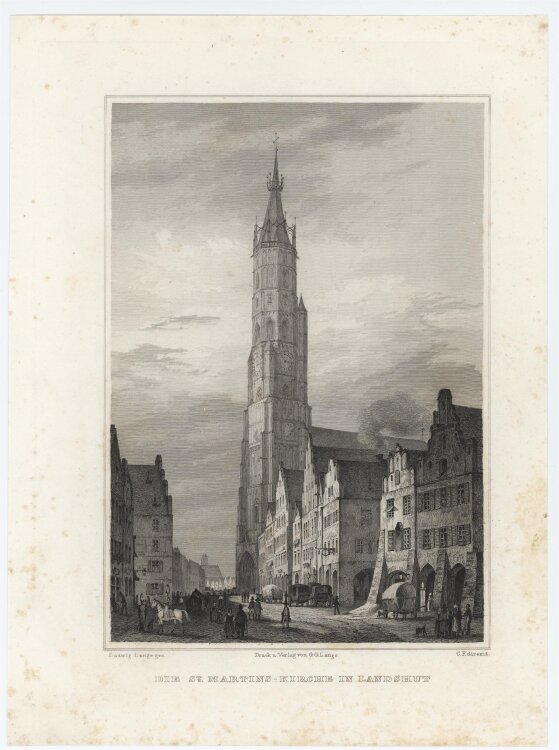 C. F. - Martinskirche Landshut - 1837 - Stahlstich