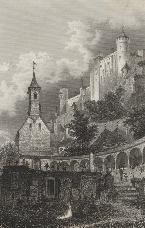 Emil Höfer - Der St. Peters-Kirchhof in Salzburg - 1837 - Stahlstich