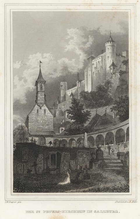 Emil Höfer - Der St. Peters-Kirchhof in Salzburg - 1837 - Stahlstich