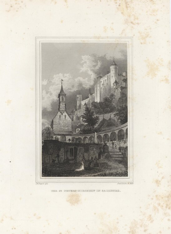 Emil Höfer - Der St. Peters-Kirchhof in Salzburg - 1837 - Stahlstich