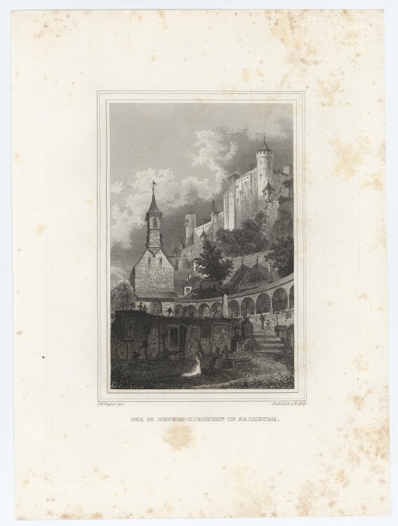 Emil Höfer - Der St. Peters-Kirchhof in Salzburg - 1837 - Stahlstich