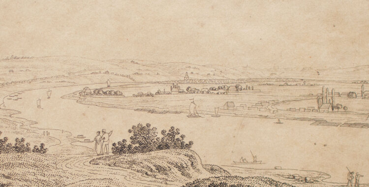 Hilschersche Buchhandlung, Dresden - Aussicht von Cosels Garten an der Elbe - nach 1790 - Radierung