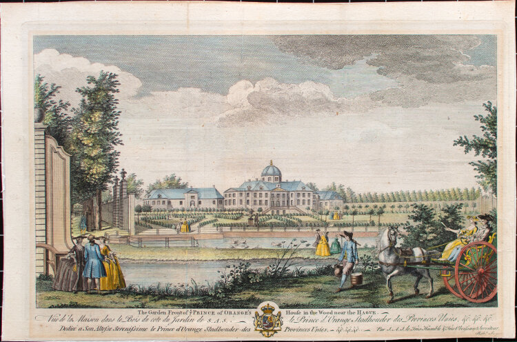 Robert Sayer -  A Garden Front View of the Prince of Oranges House in the Woods near the Hague - 1774 - Radierung, koloriert