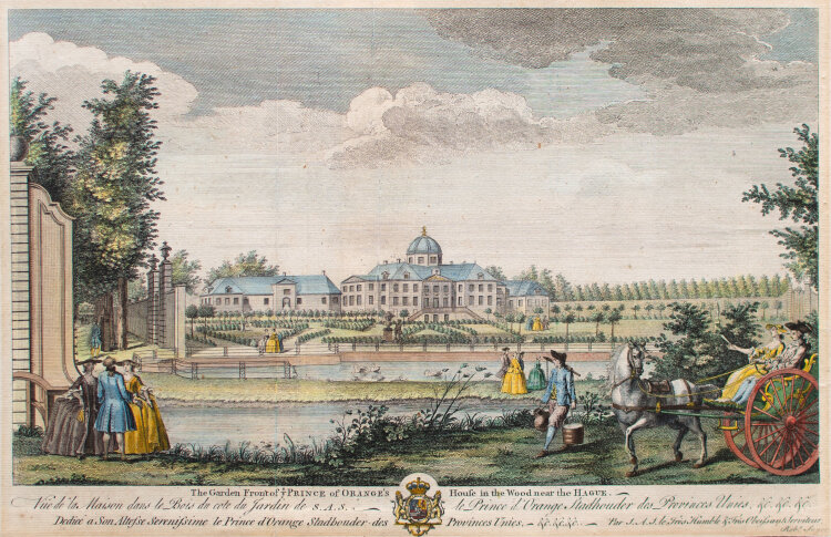 Robert Sayer -  A Garden Front View of the Prince of Oranges House in the Woods near the Hague - 1774 - Radierung, koloriert