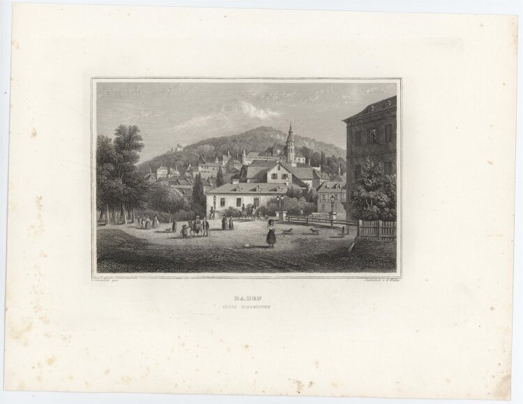 H. Wallis - Stadt Baden Baden - 1837 - Stahlstich