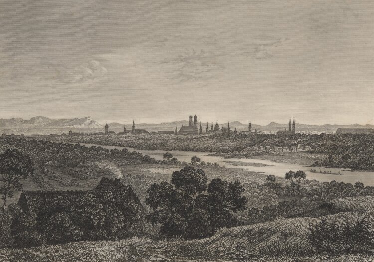 Emil Höfer - München Stadtansicht - 1837 - Stahlstich