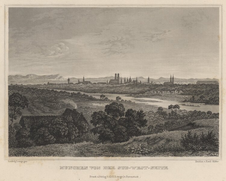 Emil Höfer - München Stadtansicht - 1837 - Stahlstich