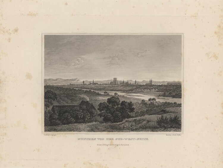 Emil Höfer - München Stadtansicht - 1837 - Stahlstich