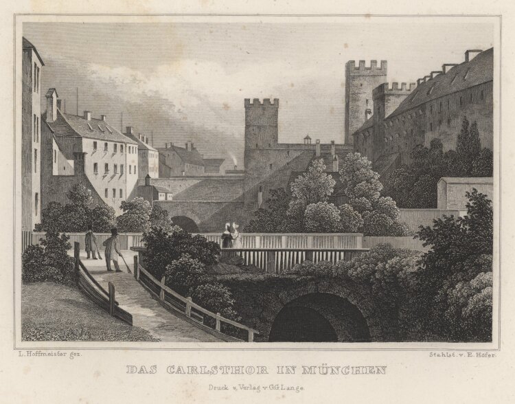 Emil Höfer - Karlstor in München - 1837 - Stahlstich