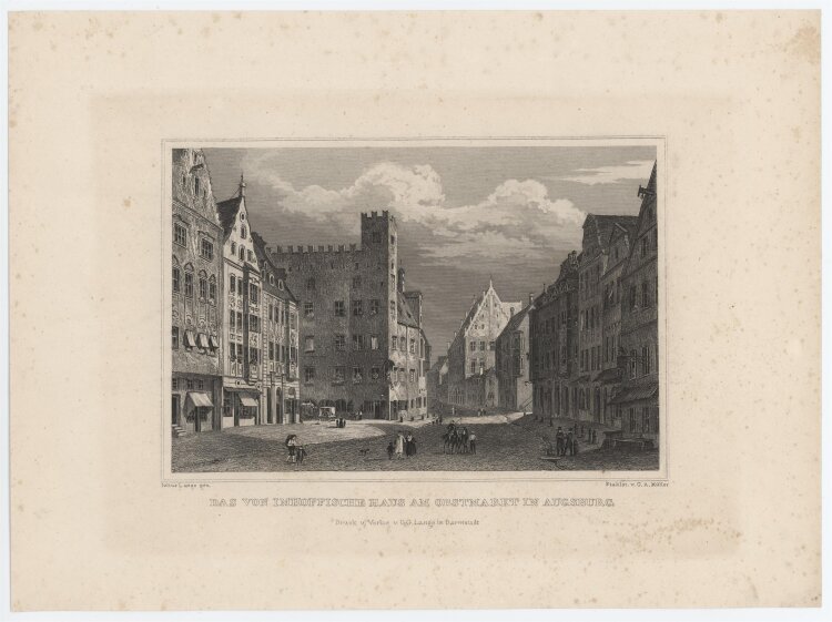 G. A. Müller - Obstmarkt Augsburg - 1837 - Stahlstich