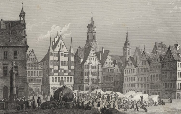 C. Gerstner - Der Marktplatz in Stuttgart - 1837 - Stahlstich