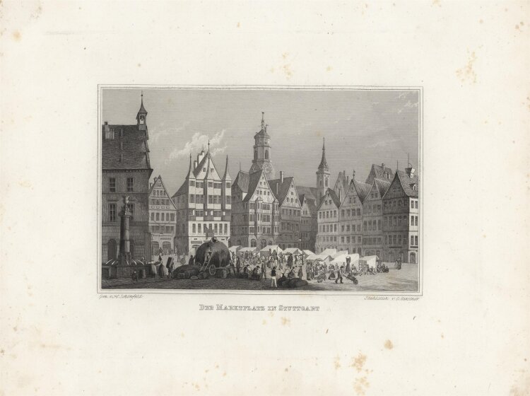 C. Gerstner - Der Marktplatz in Stuttgart - 1837 - Stahlstich