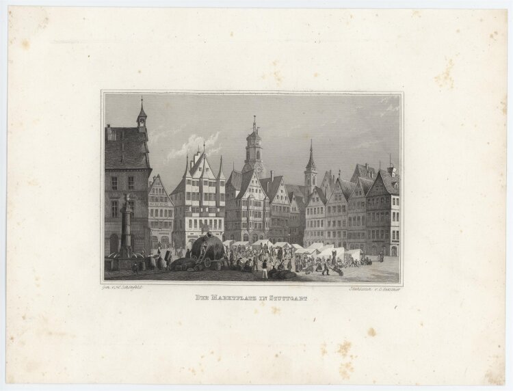 C. Gerstner - Der Marktplatz in Stuttgart - 1837 - Stahlstich