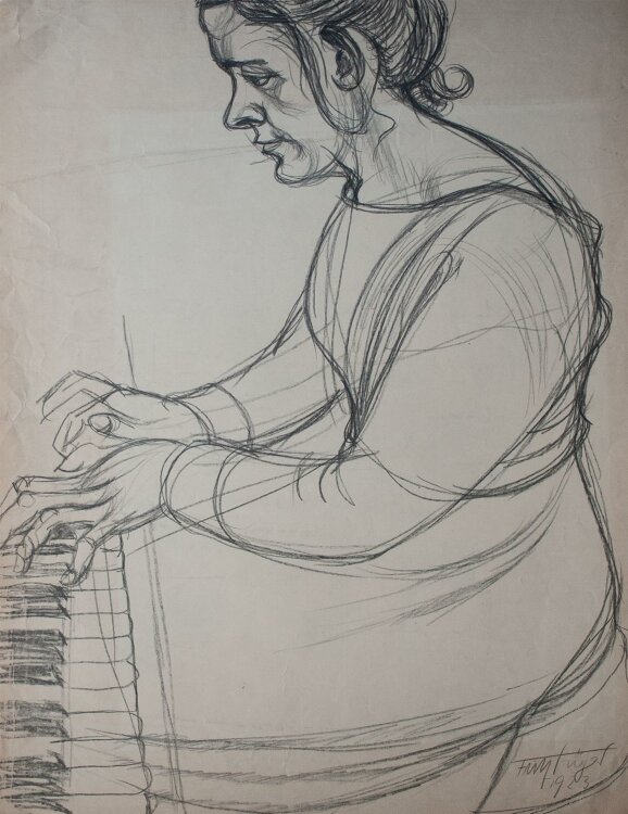 Fritz Tröger - Klavierspielerin - Bleistiftzeichnung - 1923
