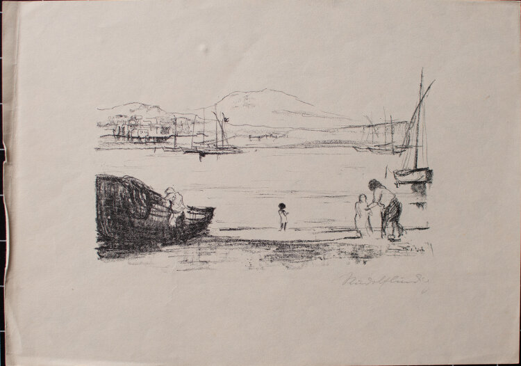 Rudolf Lindig - Küstenlandschaft mit Fischer - o.J. - Lithografie