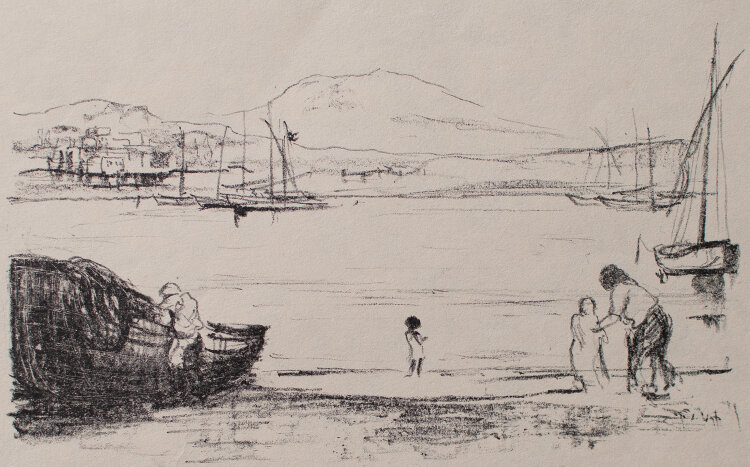Rudolf Lindig - Küstenlandschaft mit Fischer - o.J. - Lithografie