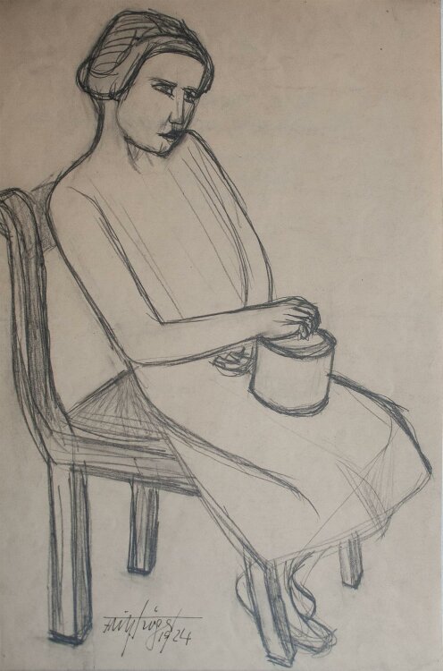 Fritz Tröger - Weibliches Porträt / Sitzende - Bleistiftzeichnung - 1924