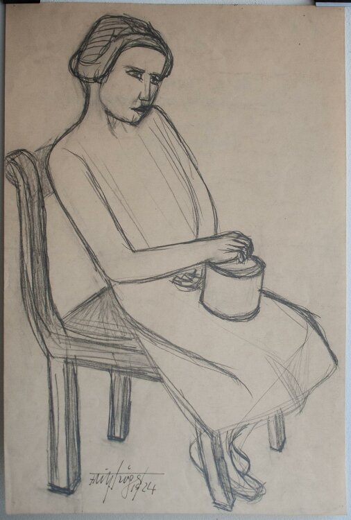 Fritz Tröger - Weibliches Porträt / Sitzende - Bleistiftzeichnung - 1924