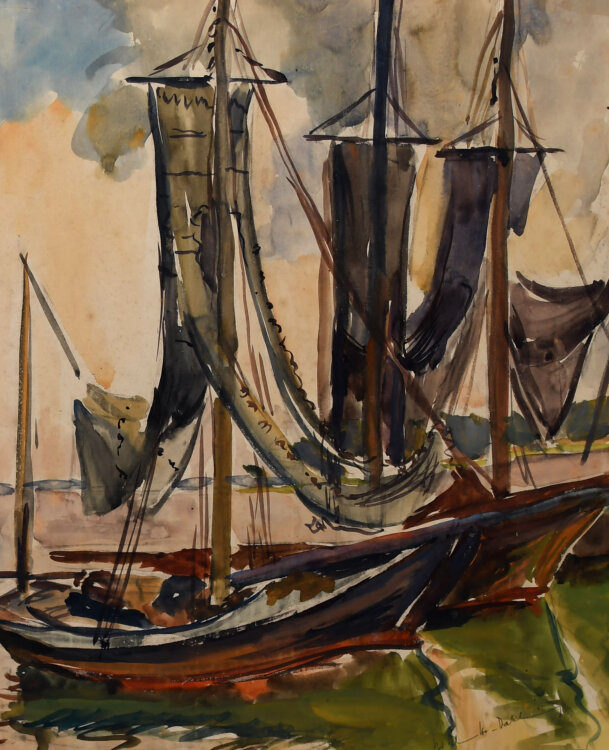 Gerhard Schulte-Dahling - Segelboote am Ufer - o.J. - Aquarell