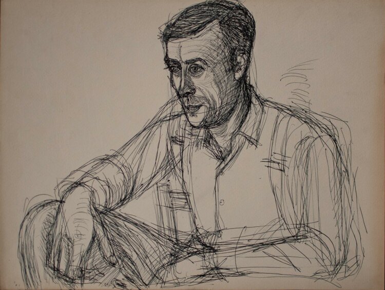 Fritz Tröger - Männliches Porträt / Sitzender Mann - Zeichnung - 1970