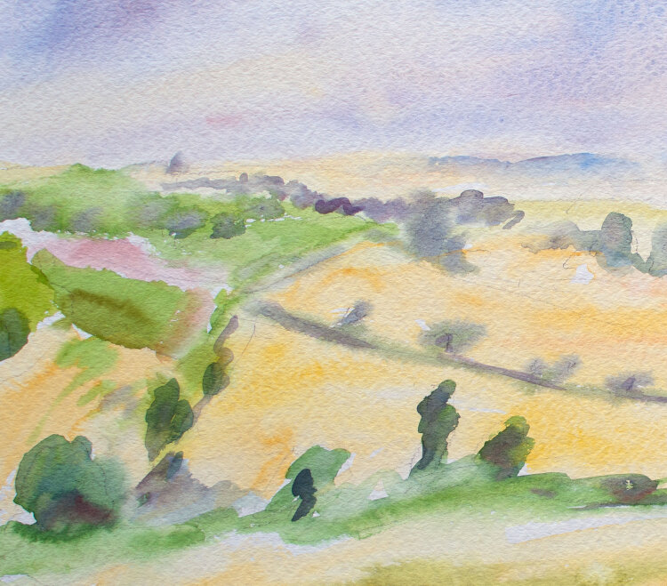 Karlheinz Schäfer - Wiesen im Tal - 1986 - Aquarell