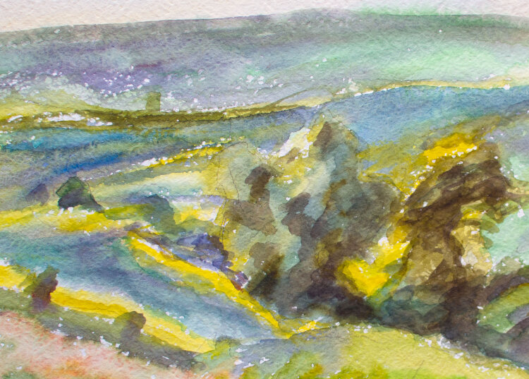 Karlheinz Schäfer - Flußlandschaft im Tal - 1986 - Aquarell
