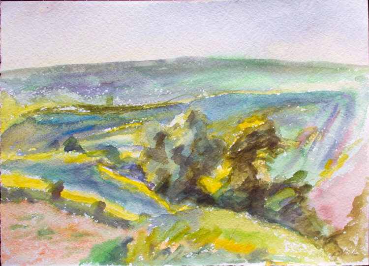 Karlheinz Schäfer - Flußlandschaft im Tal - 1986 - Aquarell