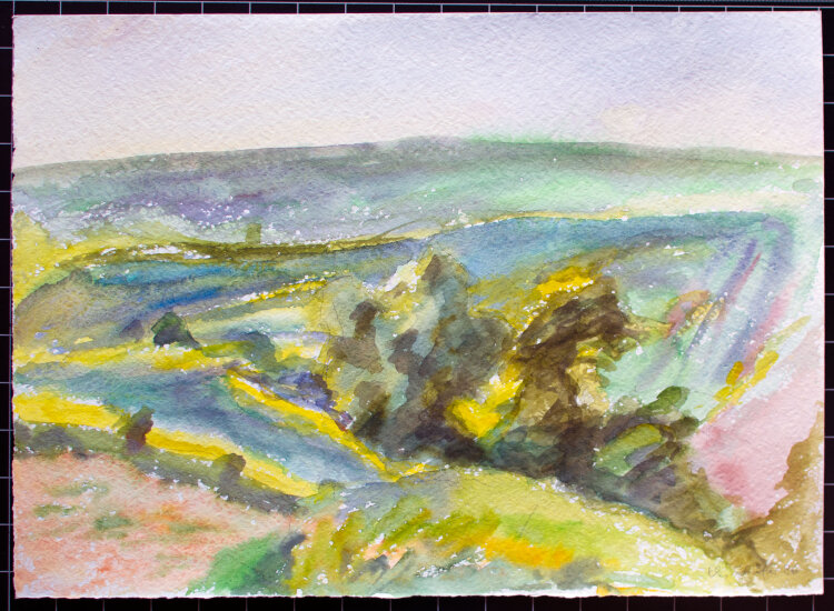 Karlheinz Schäfer - Flußlandschaft im Tal - 1986 - Aquarell