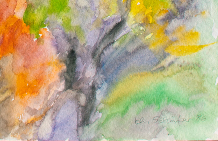 Karlheinz Schäfer - Herbstliche abstrahierte Waldlandschaft - 1986 - Aquarell